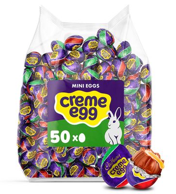 Cadbry Mini Creme Eggs Milk Chocolate Fondant Filled Eggs Bulk Pack - 1 Pound 50 Pieces - Easter Candy Individually Wrapped for Egg Hunts, Baskets Stuffers, Party Favors, and Sweet Treats