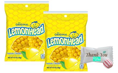 Original Lemon head Candy, 4.5 Ounce Bag (Pack 2) Soko Smiles Thank You Mint Included.