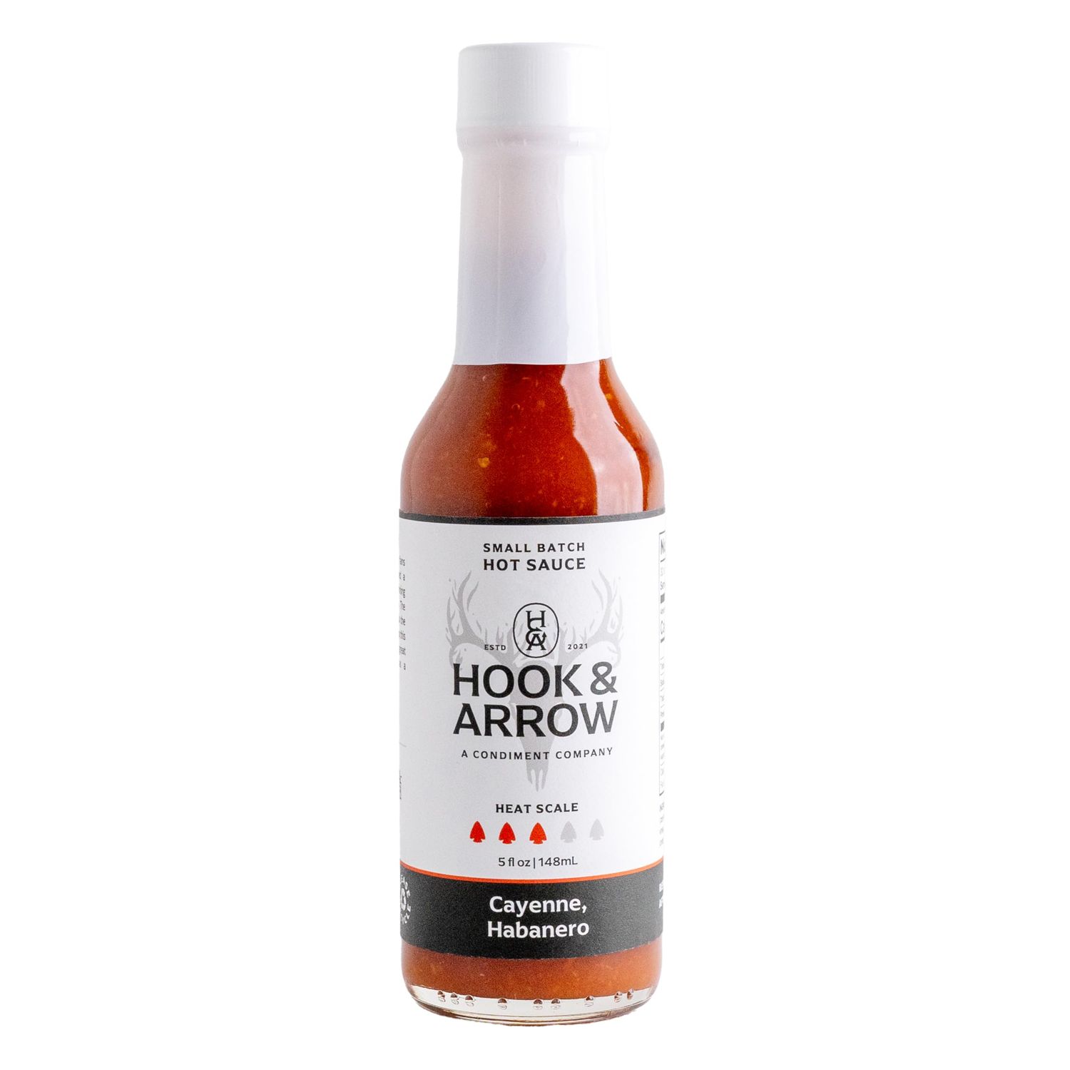 Cayenne, Habanero Hot Sauce by Hook &amp; Arrow - Fresh Garlic, Medium/Hot Spice, Gluten-Free, Paleo, Vegan, Low Sugar, Low Carb Hot Sauce - 5 fl oz