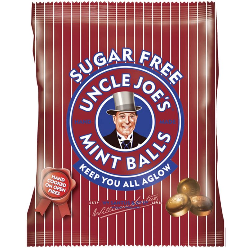 Uncle Joe's Sugar Free Mint Balls British Hard Candy Bags Hand Cooked on Open Fires Gluten-Free &amp; Vegan Individually Wrapped UK Imported Gift Pack 2.12 Oz (60 g)