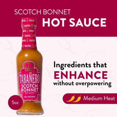 Tabaero Scotch Bonnet Pepper Hot Sauce - All-Natural Gourmet Heat, Perfect for Tacos, Wings, Eggs, Gluten-Free, Vegan, Kosher, USA Made, 5 oz Bottle