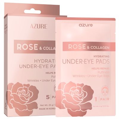 Azure Cosmetics Rose &amp; Collagen Hydrating Under Eye Pads - Anti Aging, Revitalizing &amp; Moisturizing Eye Mask Patches - Reduces Fine Lines, Wrinkles, Dark Circles &amp; Puffiness - Made in Korea - 5 Pairs