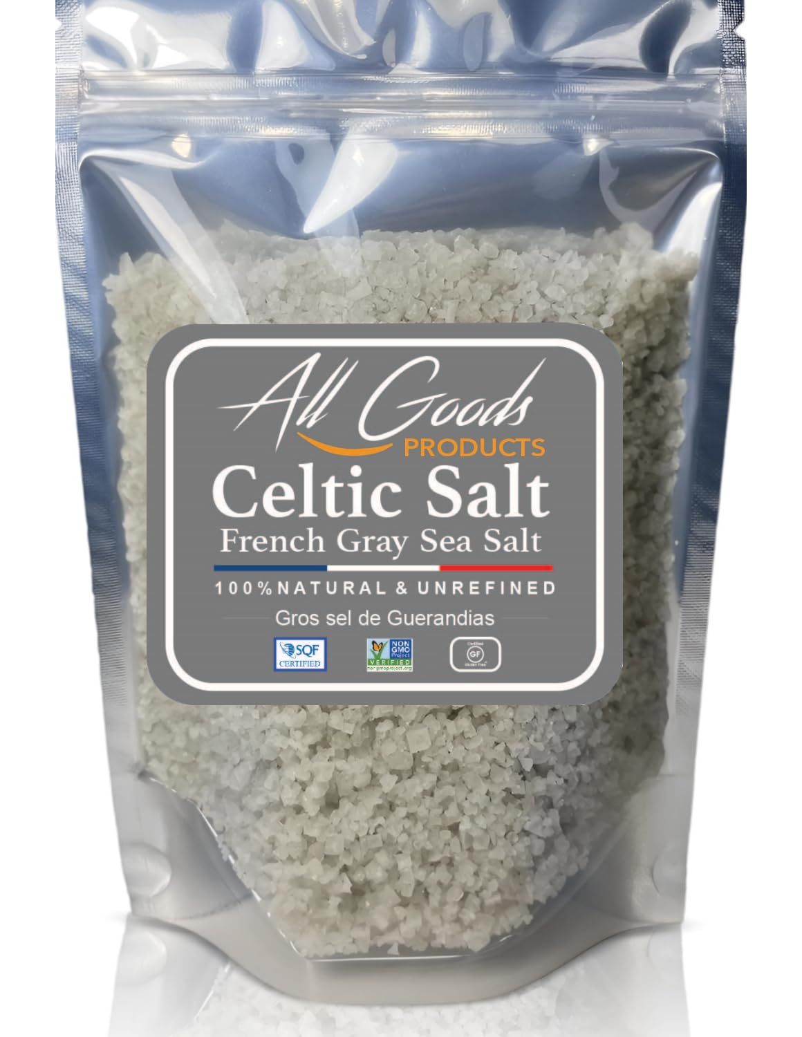 All Goods Organic Celtic Salt - Coarse 5 oz, 82 Minerals, French Gray, Hand-Harvested, Les Gurandais, Unrefined.