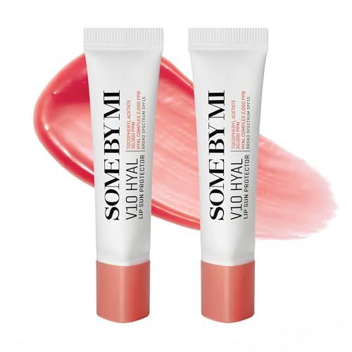 SOME BY MI V10 Hyal Lip Sun Protector Rosy - Pack of 2, 0.46oz - Korean Tinted Glow SPF 15 Sunscreen Lip Balm for Dry &amp; Sensitive Lips - Hydrating with Hyaluronic Acid &amp; Vitamin E - Korean Skin Care
