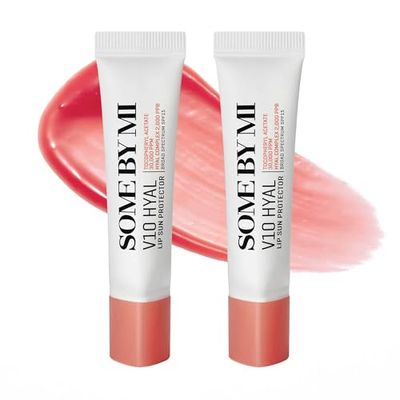 SOME BY MI V10 Hyal Lip Sun Protector Rosy - Pack of 2, 0.46oz - Korean Tinted Glow SPF 15 Sunscreen Lip Balm for Dry &amp; Sensitive Lips - Hydrating with Hyaluronic Acid &amp; Vitamin E - Korean Skin Care