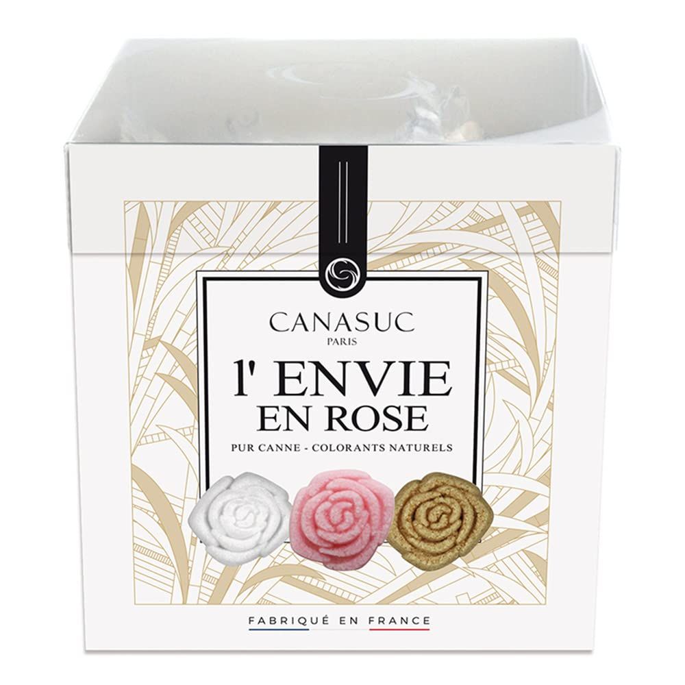 Canasuc Paris, LEnvie en Rose Pur Sucre de Canne Box of 48 Assorted and Individually Wrapped French Molded Rose Sugar Pieces Imported from France