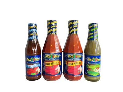 The Stocked Pantry Pico Pica Hot Sauce Lovers Variety Pack, (Pack of 4) Includes (2) Pico Pica Hot Sauce, 15.5oz, (1) Pico Pica Taco Sauce, 7oz, (1) Pico Pica Green Taco Sauce, 7oz