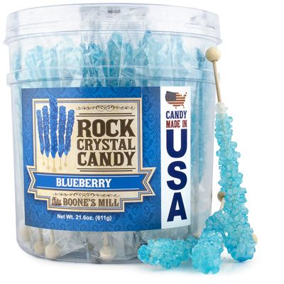 Boone&#39;s Mill Rock Crystal Candy Sticks Blue Blueberry 36 Sticks
