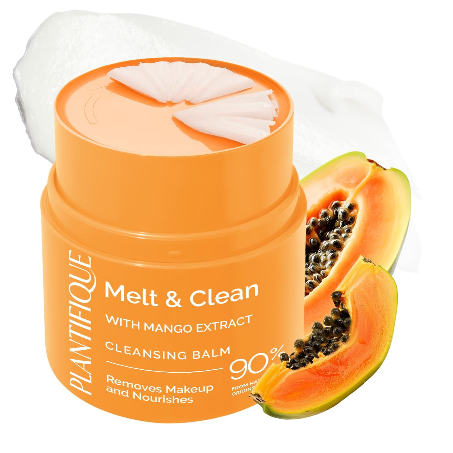 PLANTIFIQUE Korean Cleansing Balm Makeup Remover with Mango &amp; Papaya Extracts, Hyaluronic Acid and Ceramide - Nourishing Melting Cleanser for All Skin Types 1.41 oz / 40 g