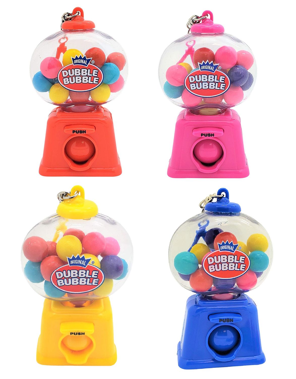 Zugar Land Colorful 4&quot; GUMBALL Dispenser Machine Keychains with Original Gumballs Included! (4 Pack)