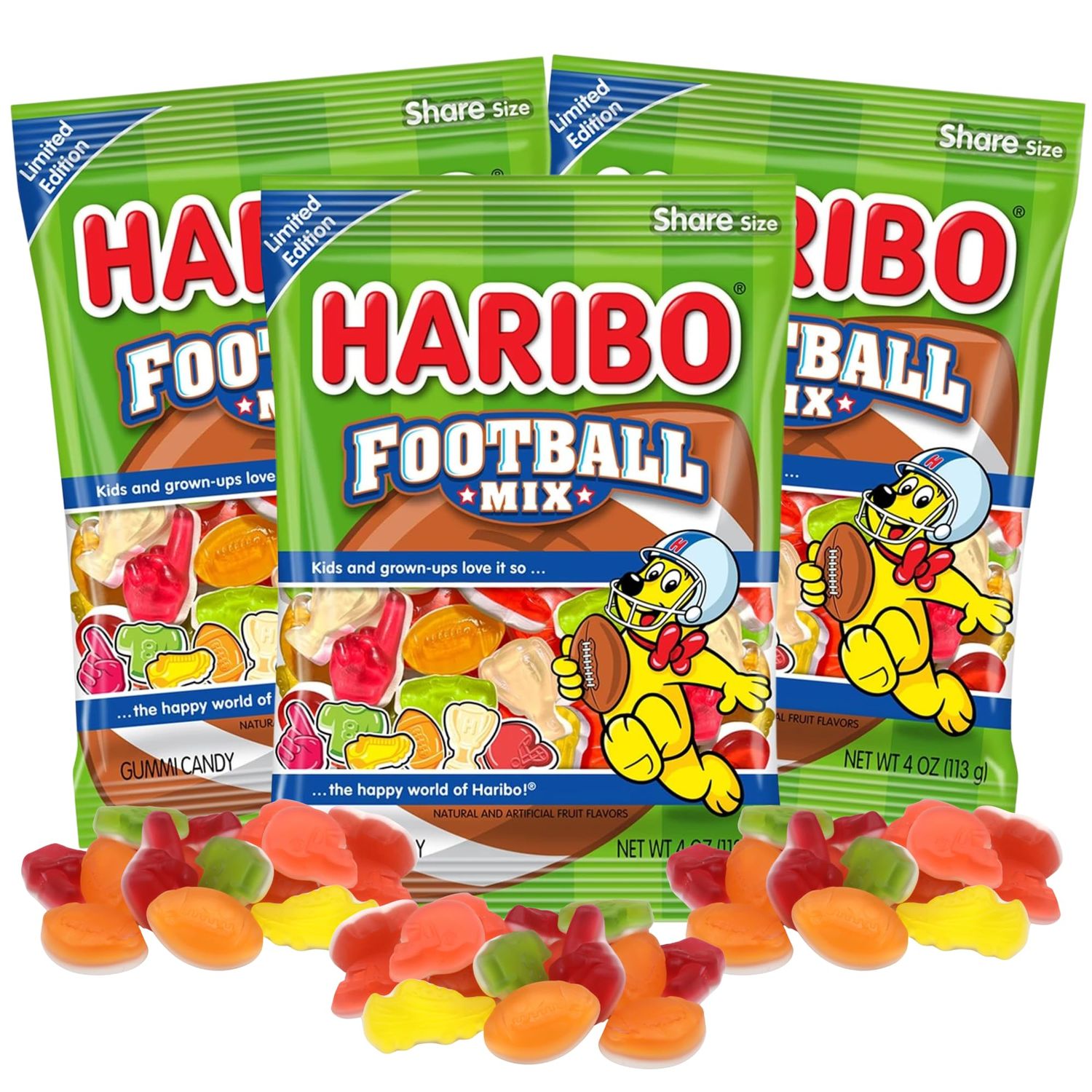 Haribo Football Mix, Gummy Sports Candy, End of Season Team Gifts, 4 Ounces (Pack of 3)