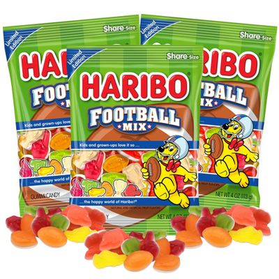 Haribo Football Mix, Gummy Sports Candy, End of Season Team Gifts, 4 Ounces (Pack of 3)