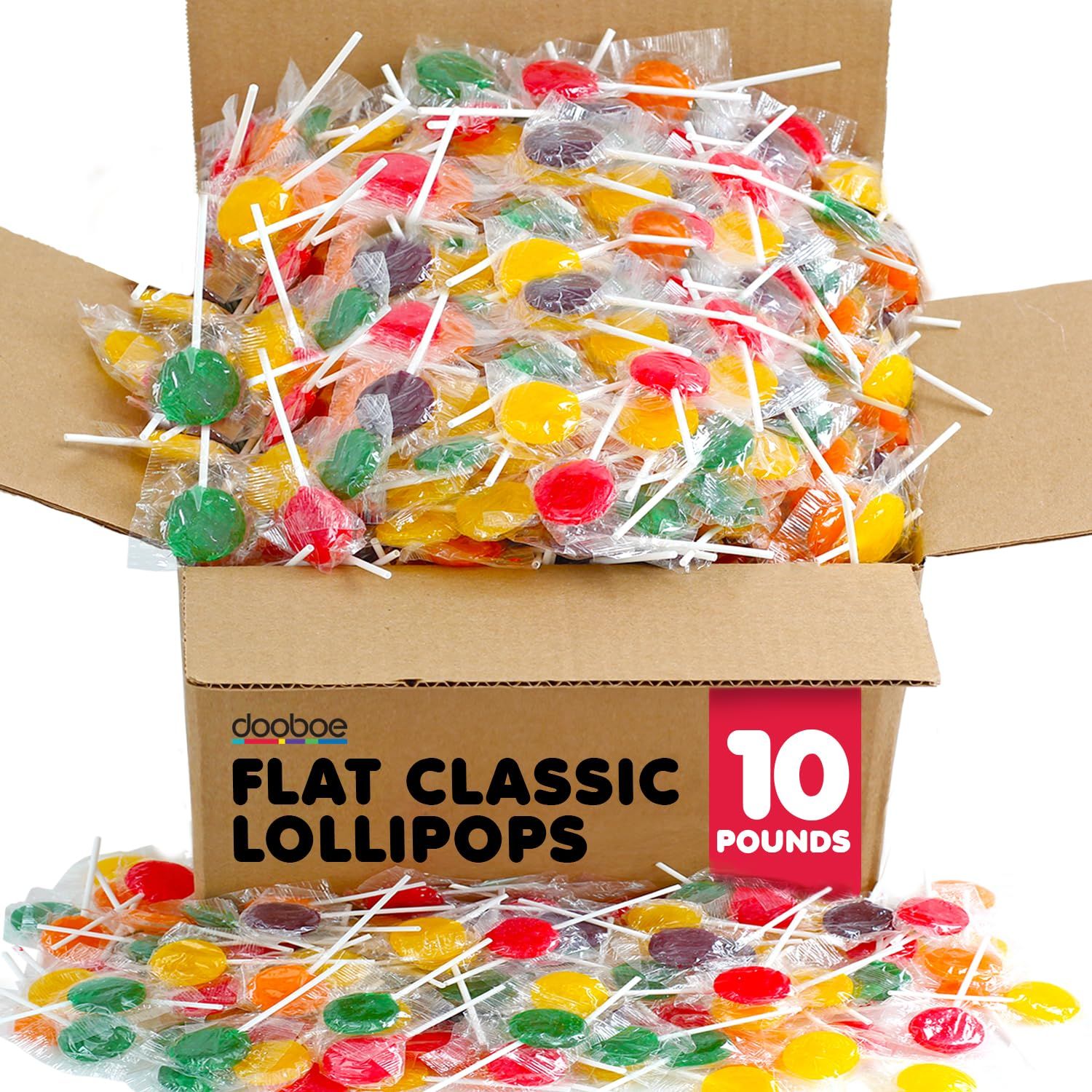 Lollipops Individually Wrapped - 10 Pounds - Approx. 400 Lollis - Bulk Flat Classic Suckers - Parade Candy - Assorted Fruit Flavors - Candy Suckers for Classroom, Office - Big Bulk Candies