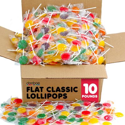 Lollipops Individually Wrapped - 10 Pounds - Approx. 400 Lollis - Bulk Flat Classic Suckers - Parade Candy - Assorted Fruit Flavors - Candy Suckers for Classroom, Office - Big Bulk Candies