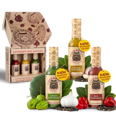 Polo Sauces Habanero Hot Sauces (Pack of 3) - America&#39;s Favorite and Award-Winning Habanero Sauce Mixed with Bell Pepper, Spices &amp; More - Expert Heat, Gluten-Free, No Fat or Added Sugar (Vegan)