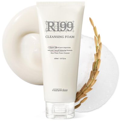 NATURECLASS R199 Gentle Cleansing Foam with Rice Bran Extract-Deep Cleansing,Exfoliating, Hydrating &amp; Low pH Formula for Radiant Skin, Makeup Removal, Korean Skincare 5.07 fl.oz.