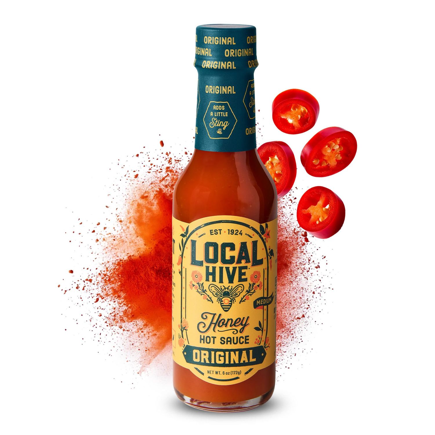 Local Hive Original Honey Hot Sauce - 6oz, Sweet &amp; Spicy, Natural Raw Honey with Signature Hot Sauce Blend for Dipping, Tacos, BBQ, Grilling, and Cooking