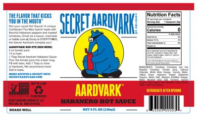 Secret Aardvark Habanero Hot Sauce - Habanero Peppers & Roasted Tomatoes, Medium Spiced Hot Sauce, BBQ Sauce, Non-GMO, Low Sugar, Low Carb, Hot Sauce & Marinade - 8 fl oz 1 Pack