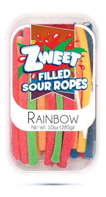 Zweet Filled Sour Rainbow Candy Ropes 10 Ounce - Sour Kosher Candy, Halal Candy Ropes - Resealable Pack of Sour Licorice Ropes