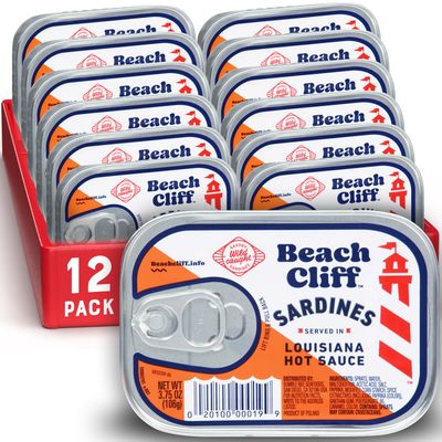 Beach Cliff Wild Caught Sardines in Louisiana Hot Sauce, 3.75 oz Can (Pack of 12) - 11gProtein per Serving - Gluten Free, Keto Friendly - Great for Pasta &amp; Seafood Recipes