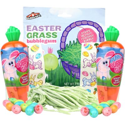 Sweetzo Easter Bubble Gum Variety Pack, Chewy Eggs and Grass Shaped Candy, Basket Stuffer Gifts - 2 &amp; 2.12 Ounces (3 Items)