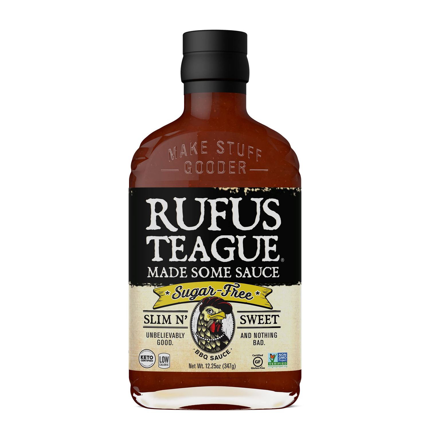 Rufus Teague - Sugar-Free BBQ Sauce Slim N&#39; Sweet - Premium Barbecue Sauce - 12.25 oz. Bottle