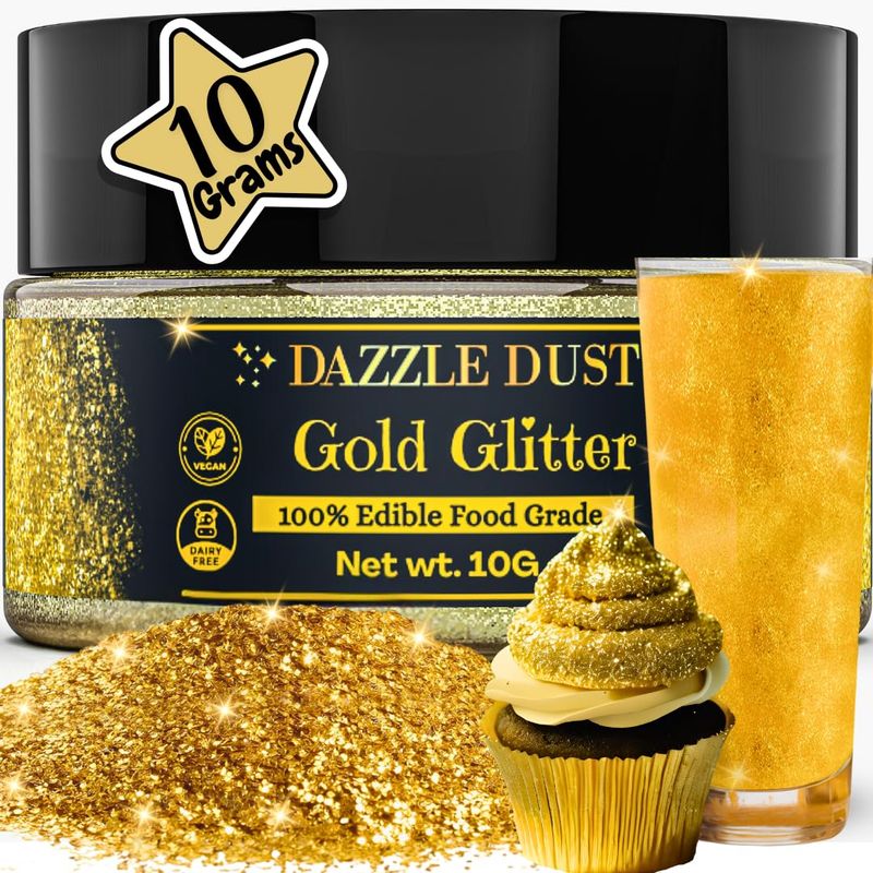 BULK-(10g) Gold Edible Glitter For Drinks, Gold Sprinkles For Cake Decorating Supplies, Cockails, Gold Luster Dust Edible Glitter For Cakes, Edible Cake Decorations 100% Food Safe, Vegan, Gluten Free