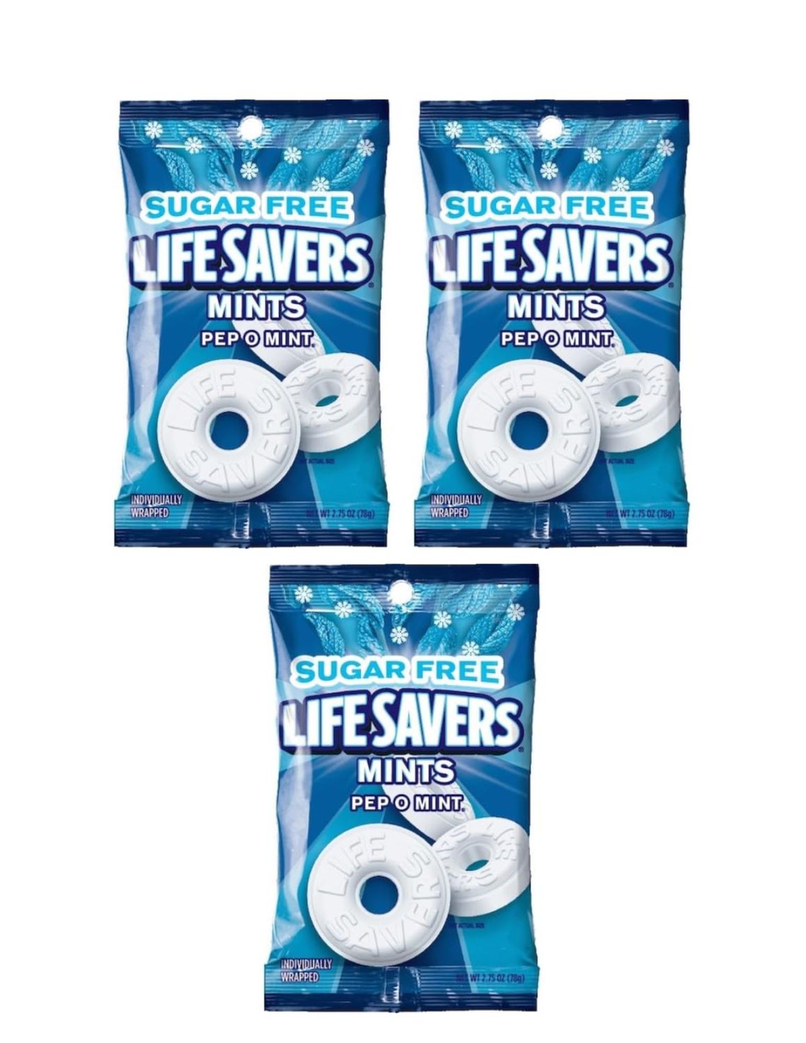 Life Savers Sugar-Free Mints Pack of 3 Bags - Sugar-Free Life Savers Mints - 3 Bags (2.65oz Each) Packaged by Leathnu Foundry (Peppermint)
