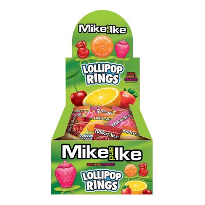 MIKE AND IKE Lollipop Rings - Fruity Variety Pack - Assorted Flavors, Individually Wrapped Candy - Bulk Ring Lollipops - Gluten Free Candy - Box of 24