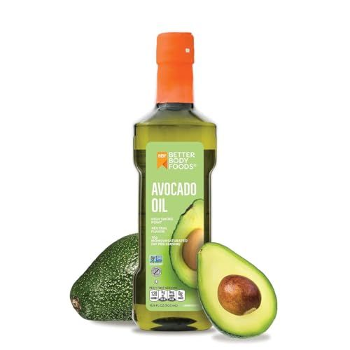 BetterBody Foods Refined Avocado Oil, Non-GMO Cooking Oil, Kosher, Keto and Paleo Diet Friendly, for High-Heat Cooking, Frying, Baking, Avocado Oil, 500 mL, 16.9 Fl Oz