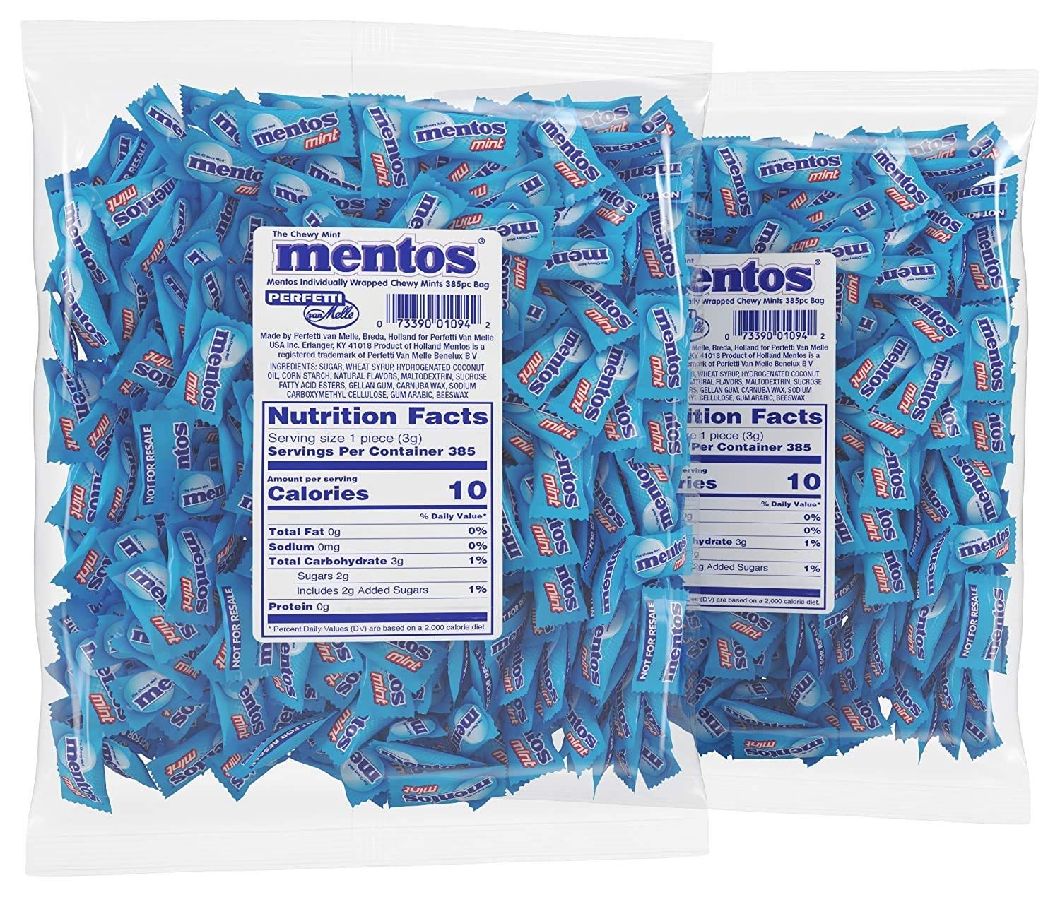 Mentos Candy, Individually Wrapped Chewy Mint, Bulk Bag, Peppermint, Party, Office, Concessions, Non Melting, 37 Ounces/385 Pieces (Bulk Pack of 2)