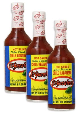 El Yucateco Chile Habanero Hot Sauce Bottle Red, 8 Ounce (Pack of 3)