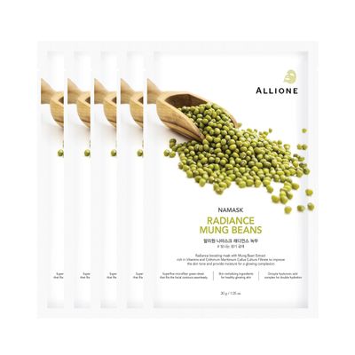 Allione Namask Radiance Mung Beans Brightening Face Mask Sheets Set Of 5 pcs Korean Hydrating Face Mask, Face Oils Control Sheet Mask for All Skin Types
