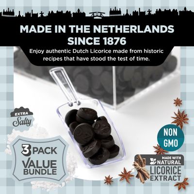 Gustaf's Dutch Licorice Double Salt Coins - 3 Pack of 5.2oz Bags - Salted Black Licorice Coins - Dutch Candy from Netherlands - Salty Black Liquorice Treats