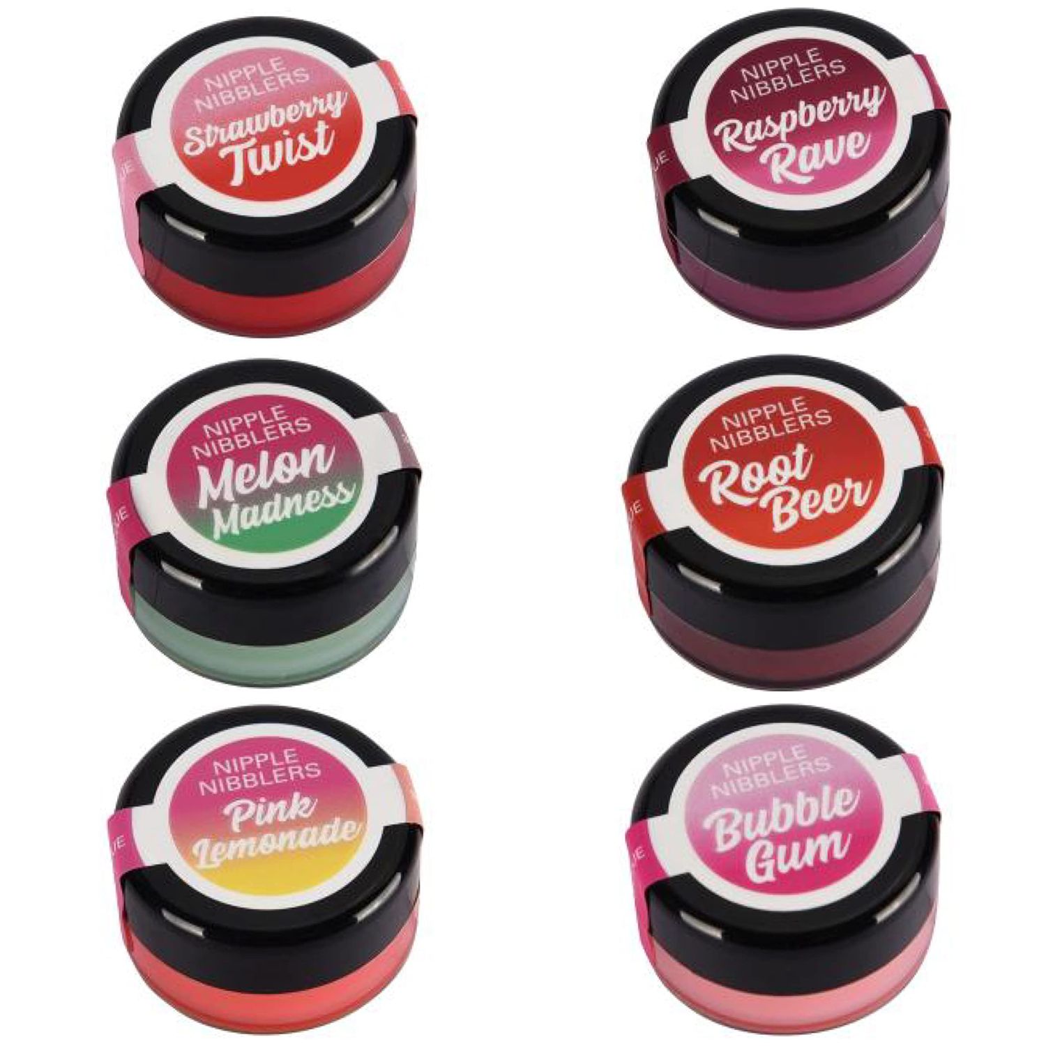 Jelique Nipple Nibblers Tingle Balm Variety Pack of 6 Sample Size Jars 3g Each (Strawberry, Raspberry, Melon, Root Beer, Pink Lemonade &amp; Bubble Gum), 6 Count (Pack of 1)