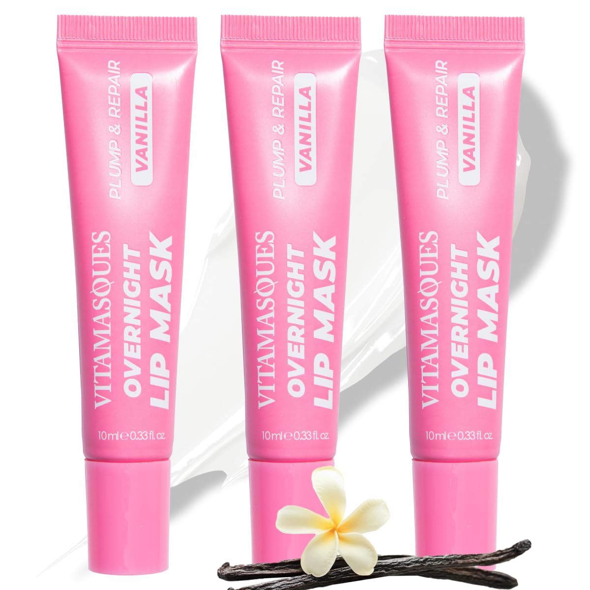 Vitamasques Overnight Lip Mask - Hydrating Vanilla Lip Balm Moisturizer with Vitamins &amp; Natural Oil Hydrates, Nourishes &amp; Plumps Lips Area - Korean Skin Care Lip Care Products (Pack of 3)
