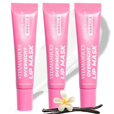 Vitamasques Overnight Lip Mask - Hydrating Vanilla Lip Balm Moisturizer with Vitamins &amp; Natural Oil Hydrates, Nourishes &amp; Plumps Lips Area - Korean Skin Care Lip Care Products (Pack of 3)