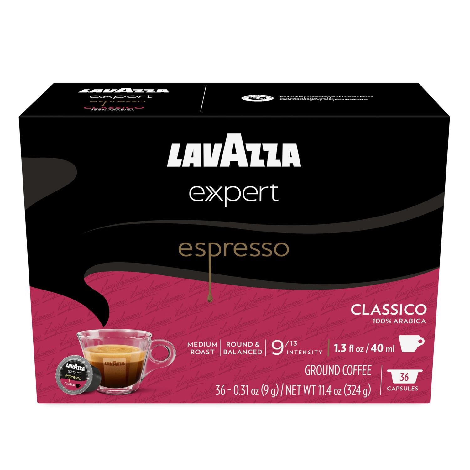 Lavazza Expert Espresso Classico Capsules, Medium Roast, 100% Arabica, Compatible with Lavazza Classy Machines (36 Capsules)