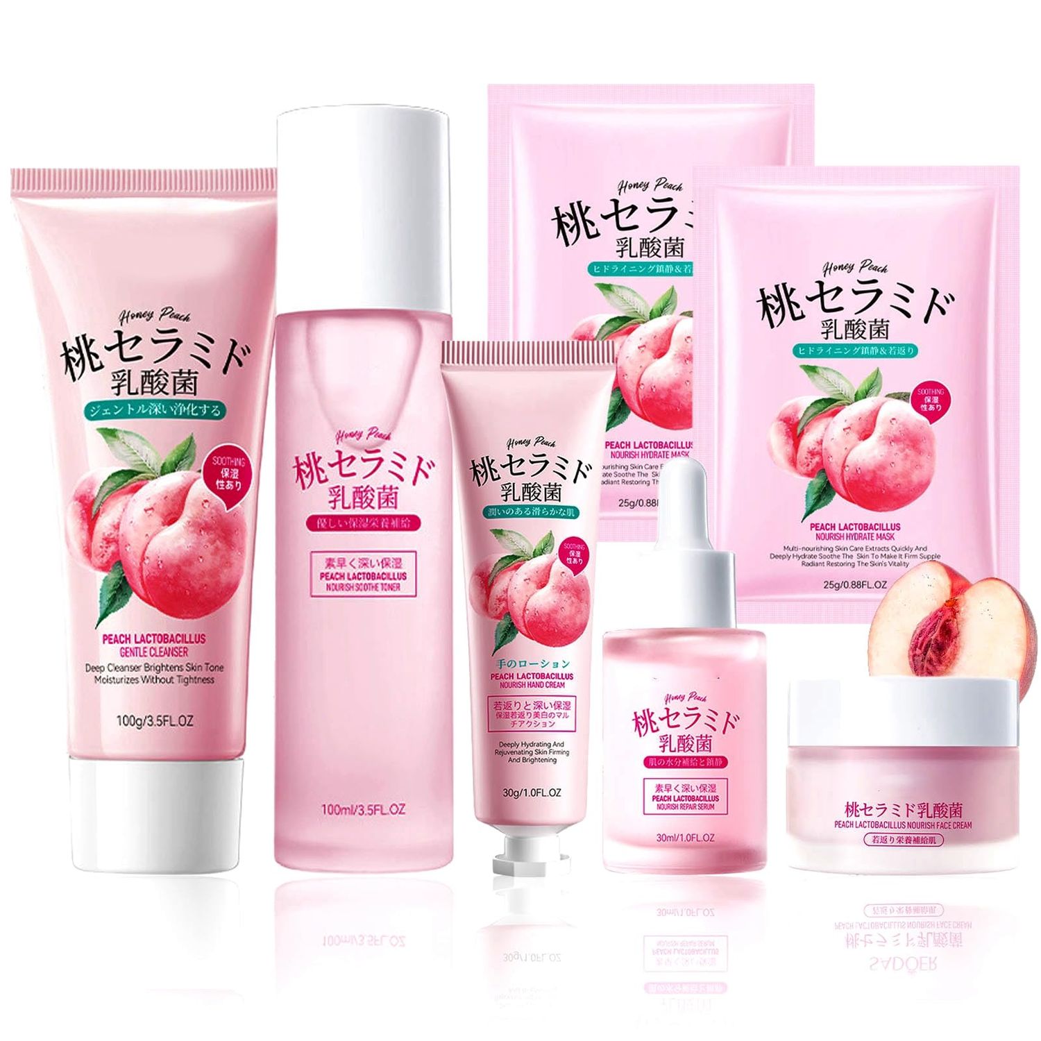 Peach Skincare Set, Peach Face Skin Care Set, Anti-aging Skin Care Routine Kit for Women Girls, Hydrating Facial Kit For Women,Travel Skincare Beauty Essentials, Vegan &amp; Organic