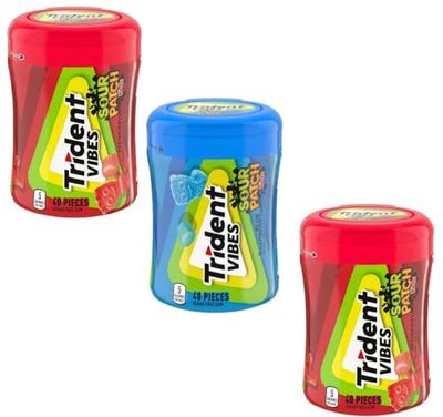 YDF Trident Vibes 3 Flavors Variety Pack Lemon, Tropical, Peppermint, Sugar Free Gum 3 Bottles of 40 Pieces (120 Total Pieces), 40 Count (Pack of 3)