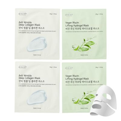OHMYPURE Hydrogel Collagen Face Mask K-Beauty Luxury Bundle (AntiWrinkle 2ea, Vegan Mucin 2ea) (Sampler 4)
