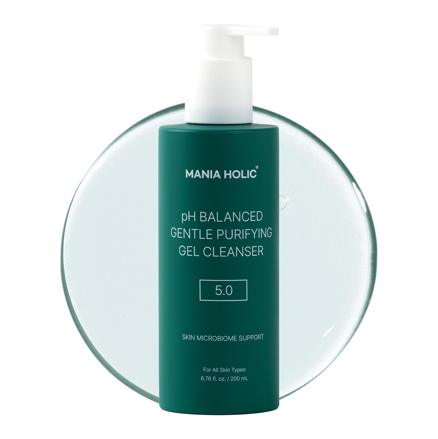MANIA HOLIC pH Balanced Hydrating Facial Gel Cleanser for Dry and Sensitive Skin, pH Balance 5.0, Purifying Pore Care, Oil Control, Korean Skincare, 6.76 fl oz
