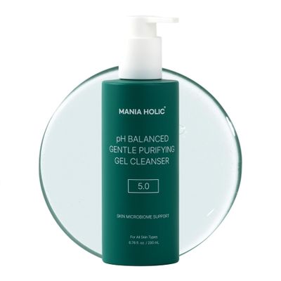 MANIA HOLIC pH Balanced Hydrating Facial Gel Cleanser for Dry and Sensitive Skin, pH Balance 5.0, Purifying Pore Care, Oil Control, Korean Skincare, 6.76 fl oz