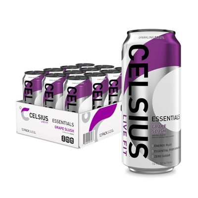CELSIUS ESSENTIALS, Sparkling Grape Slush, Performance Energy Drink 16 Fl Oz (Pack of 12)