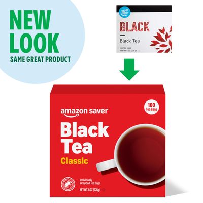 Amazon Saver, Classic Black Tea, 8 Oz, 100 Ct (Previously Happy Belly, Packaging May Vary)