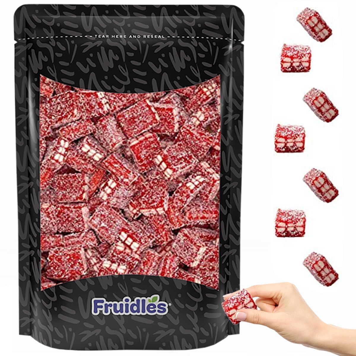 Fruidles Strawberry Bricks Gummy Candy, Delicious Licorice Sugar Coated Fruit Flavors Gummies (Half-Pound)