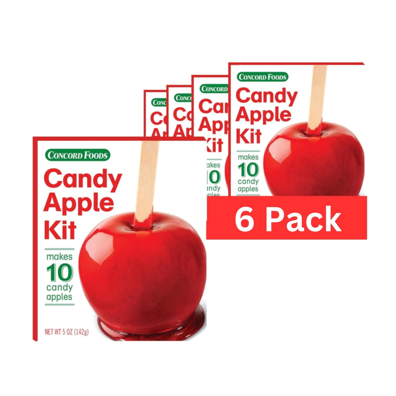 Concord Foods Candy Apple Kit Makes Traditional Red Candy Apples Perfect for Family Treats, Carnivals, Fairs &amp; Fundraisers Includes Candy Apple Mix &amp; 10 Sticks Easy, Fun &amp; Delicious 5 oz Box Pack of 6