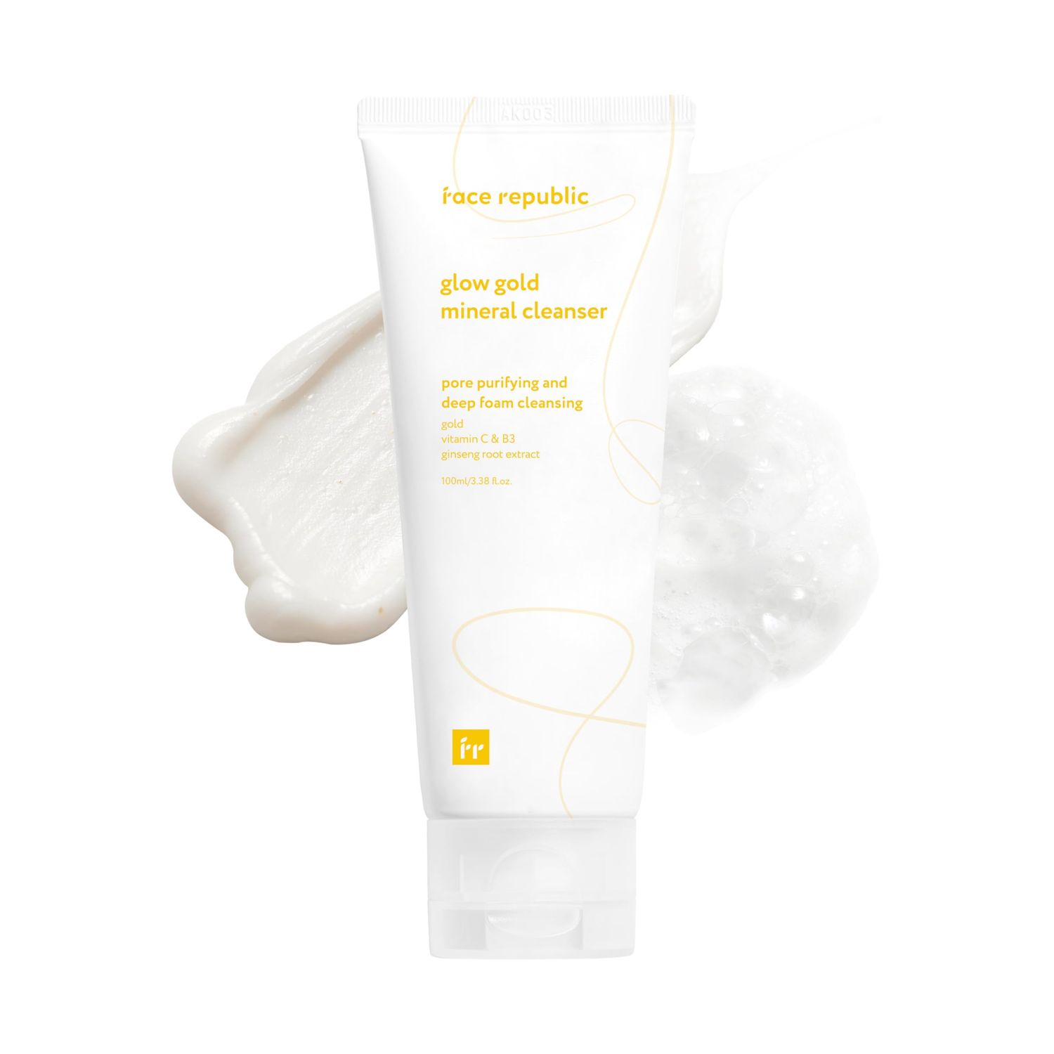 Face Republic Glow Gold Mineral Cleanser 100ml 3.38 fl oz Deep Pore Purifying Foam Vitalizing for Dull Skin Gold, Rice Bran, Ginseng, Vitamins, Niacinamide Vegan Korean Skincare
