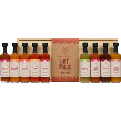 Hot Sauce Gift Set (9 Pack) - Hot Sauce Variety Pack in Premium Wooden Box - Great Gift for Birthday, Christmas, Father&#39;s Day for Men, Him, Her, Dad, Mom - Unique Hot Sauce Gift Set (Set of 9)