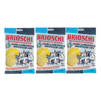 Brioschi Lemon Flavored Effervescent Fizzy Digestive Italian Candies, 5.29 oz (Pack of 3) bags